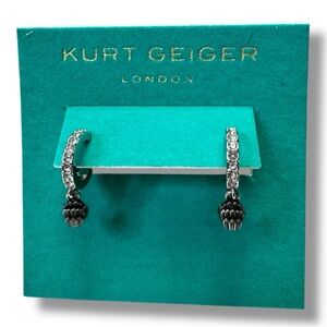 New Kurt Geiger London silvertone micro pavé crystal eagle huggie hoop earrings